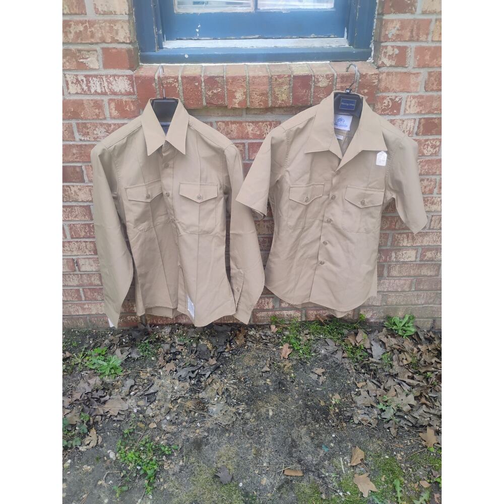 2 Vtg USMC Service Uniform Khaki Dress Long Sleeve/Shrt Shirt Marine Corps Sz 14